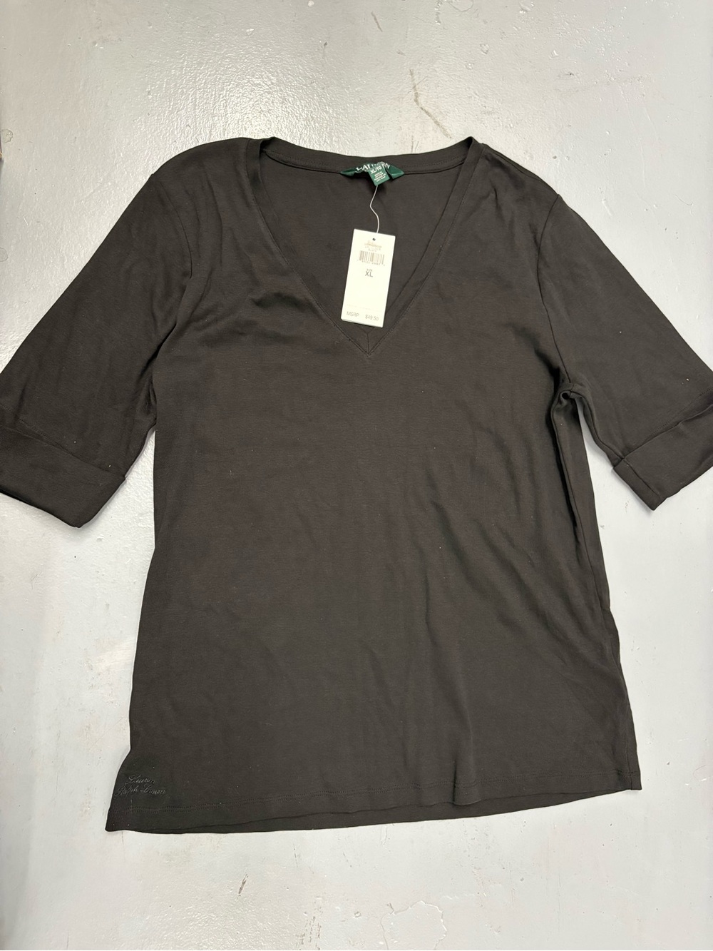 Lauren Ralph Lauren Black V-Neck Short Sleeve Top